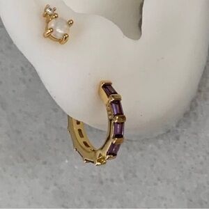 18k Gold Princess Purple Crystal Pave Hoop Earrings 

Brand New